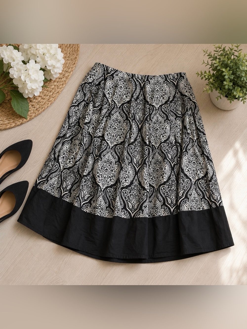 Apt. 9 Pleated Midi Skirt Boho Geometric Print A-Line Flare Skirt SIZE 12